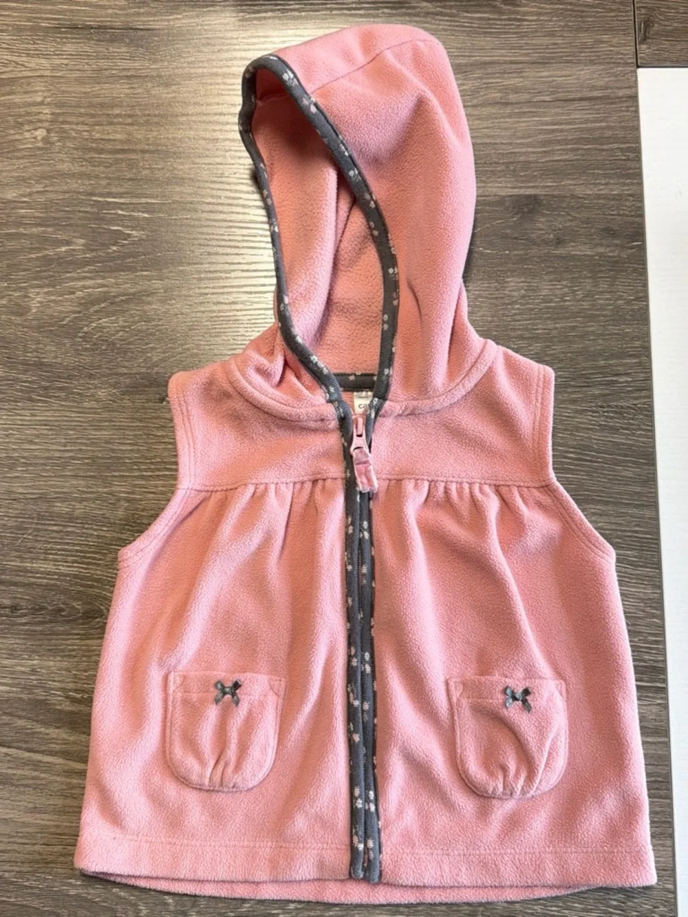 Carter's Pink Hooded Fleece Vest with Charcoal Trim